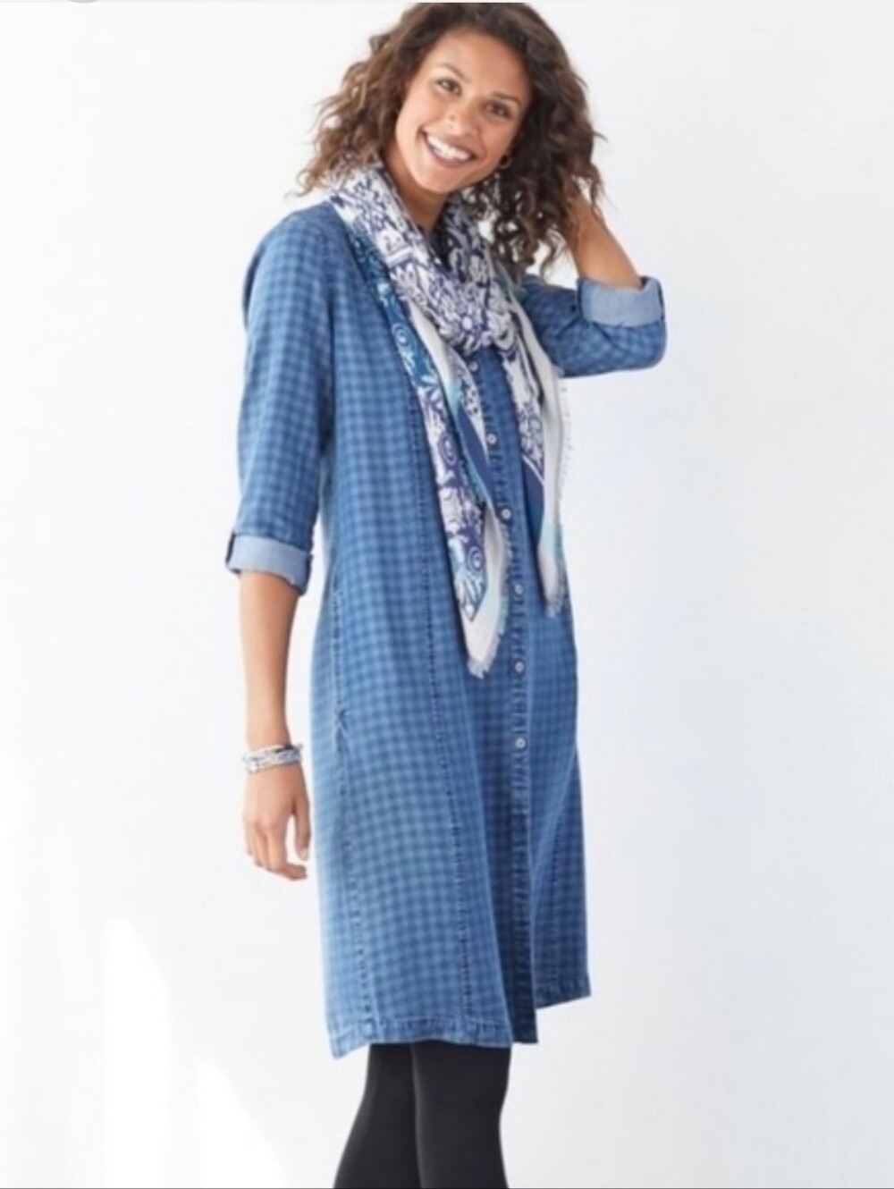 J. Jill Denim Ginham Button-Front Shirt Dress